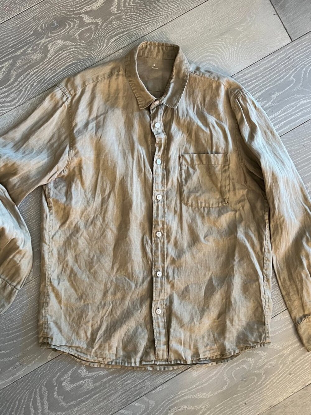 MUJI Men’s Hemp Cotton Long-Sleeve Button-Down Shirt, Beige, Size S
